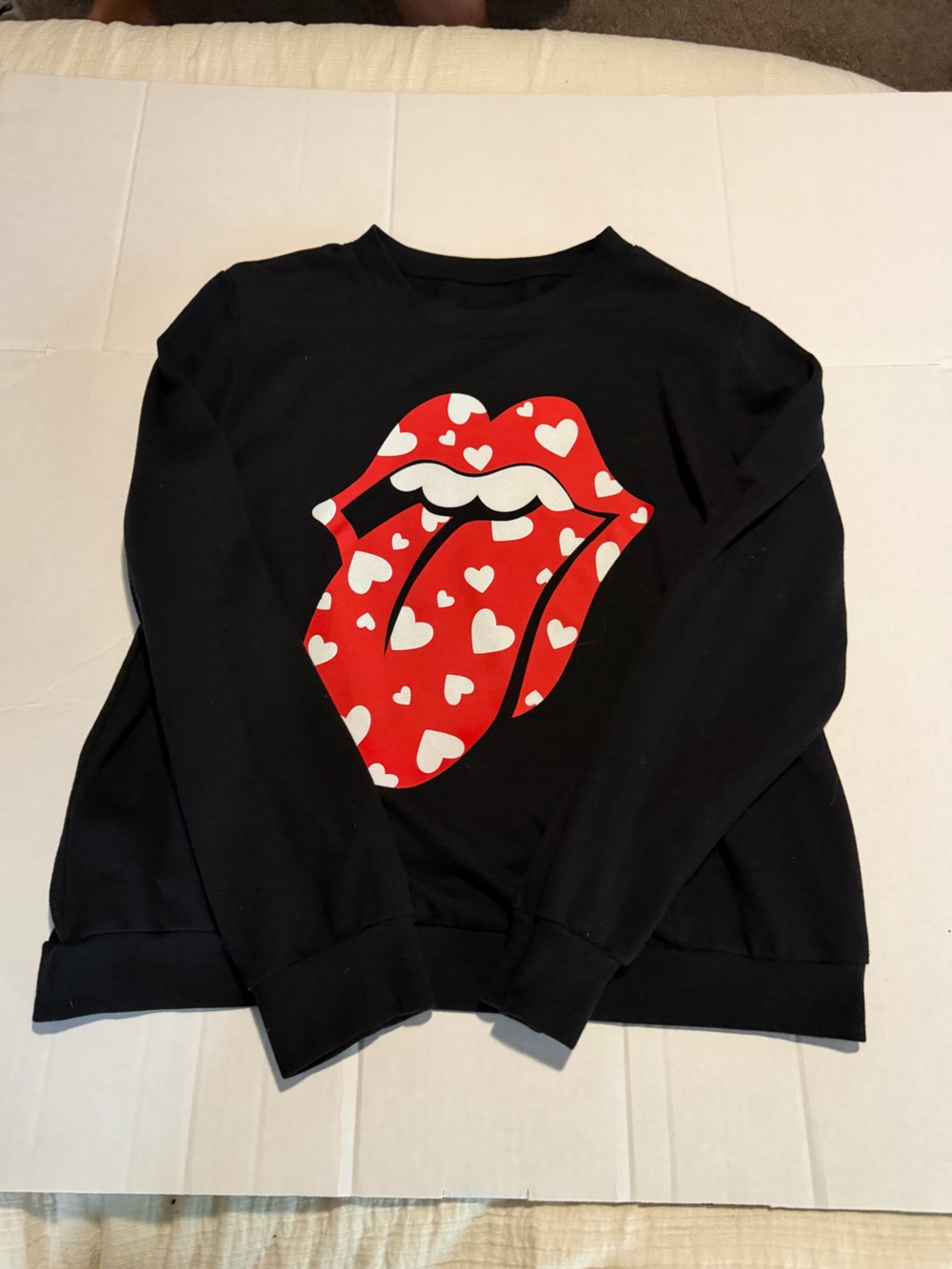 The Rolling Stones Heart Lips Black Crewneck Sweatshirt Size XL